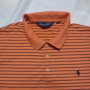 POLO GOLF SHIRT striped CORAL navy ATHLETIC orange RALPH LAUREN blue SIZE XL